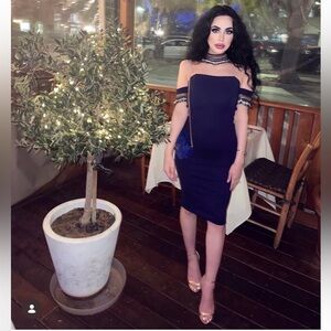 Eliya the label navy blue dress with Gold Fringe